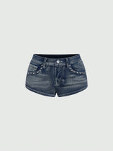 Rivéla Denim-Shorts | Glamouröse Western-Shorts mit dekorativen Gesäßtaschen