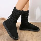 zwarte winterlaarzen met touwsluiting en faux fur detail