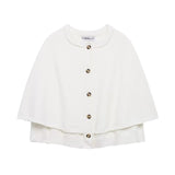 wit gebreid vest met cape-look en knopen, voorkant