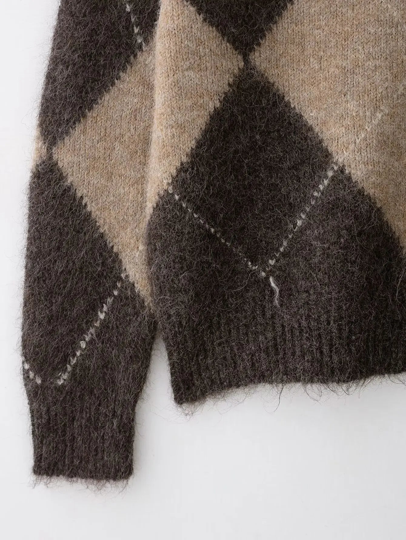 Elviane | Off-Shoulder Gebreide Trui met Argyle Patroon