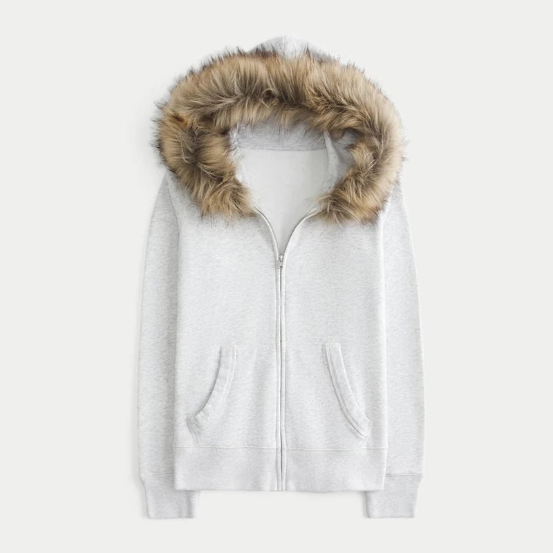 Norvera Fur Lounge Hoodie | Hoodie met Faux Fur Capuchon & Ritssluiting