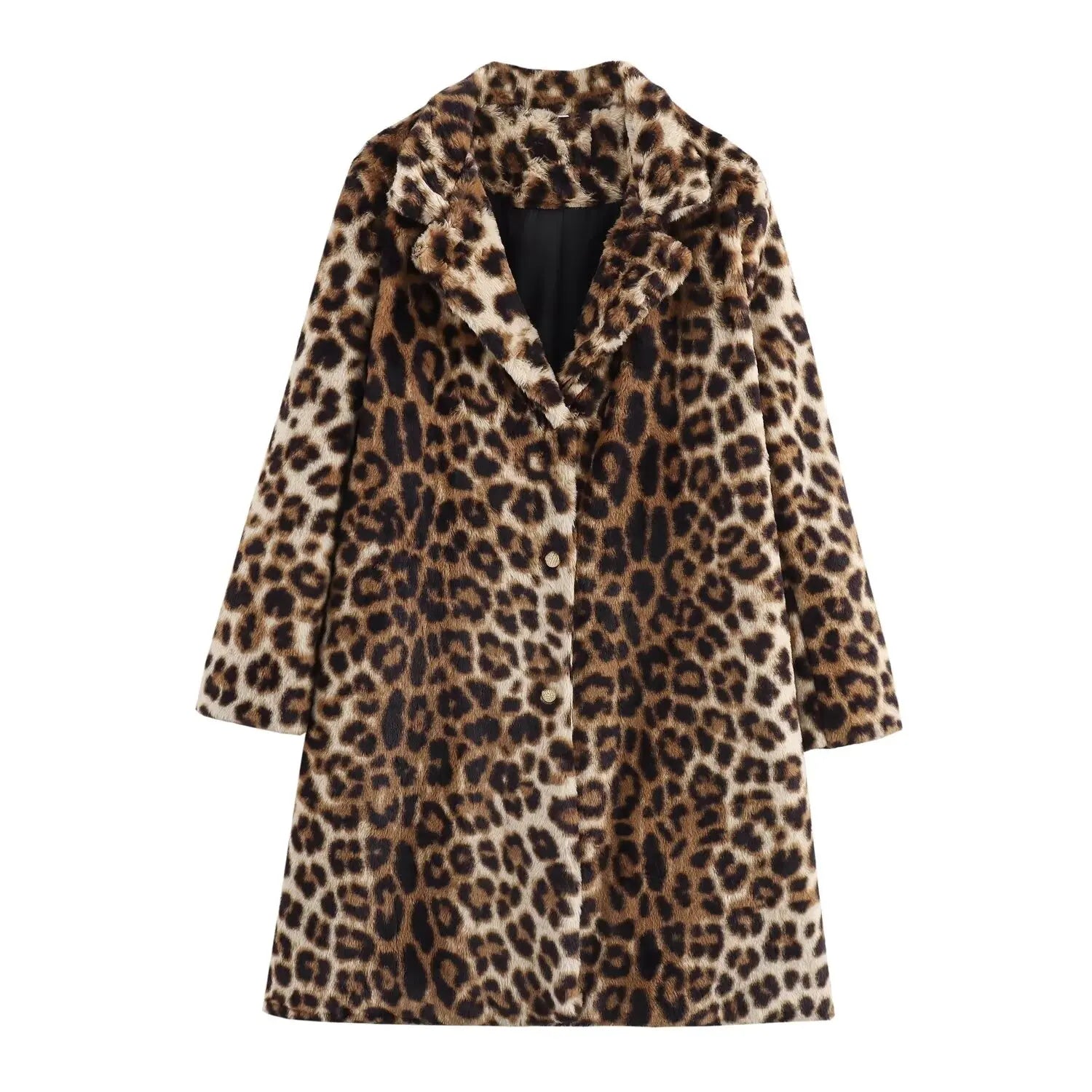 Leopard Elegance Coat, een stijlvolle faux fur jas met luipaardprint, ideaal voor koude dagen