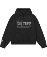 zwarte hoodie met strass steentjes en tekst for the culture