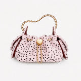 roze stippen faux fur schoudertas met gouden ketting dames