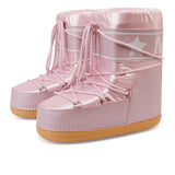 roze snowboots met metallic glans en warme binnenkant