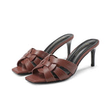 donkerbruine elegante leren slippers voor dames