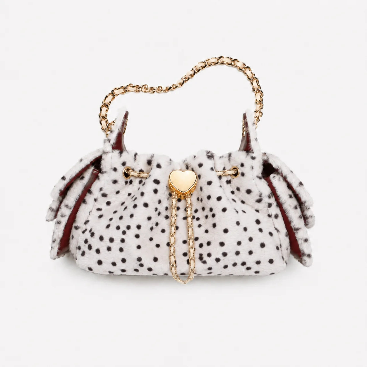 witte  leopard schoudertas met gouden ketting en hartsluiting