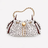 witte  leopard schoudertas met gouden ketting en hartsluiting
