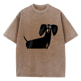 Bruin oversized T-shirt met teckelprint op de voorkant