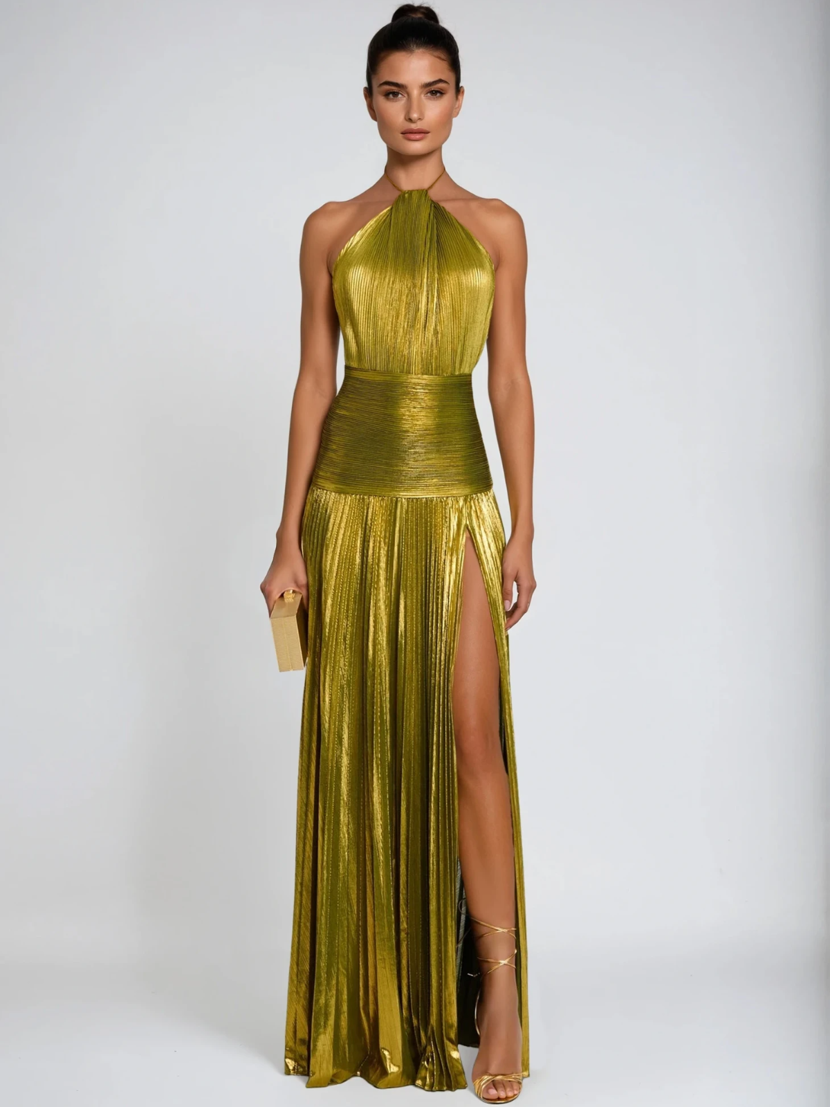 metallic maxi jurk met diepe split en elegante pasvorm dames