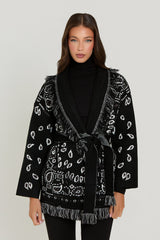 meliora cashmere cardigan zwart met bandana details