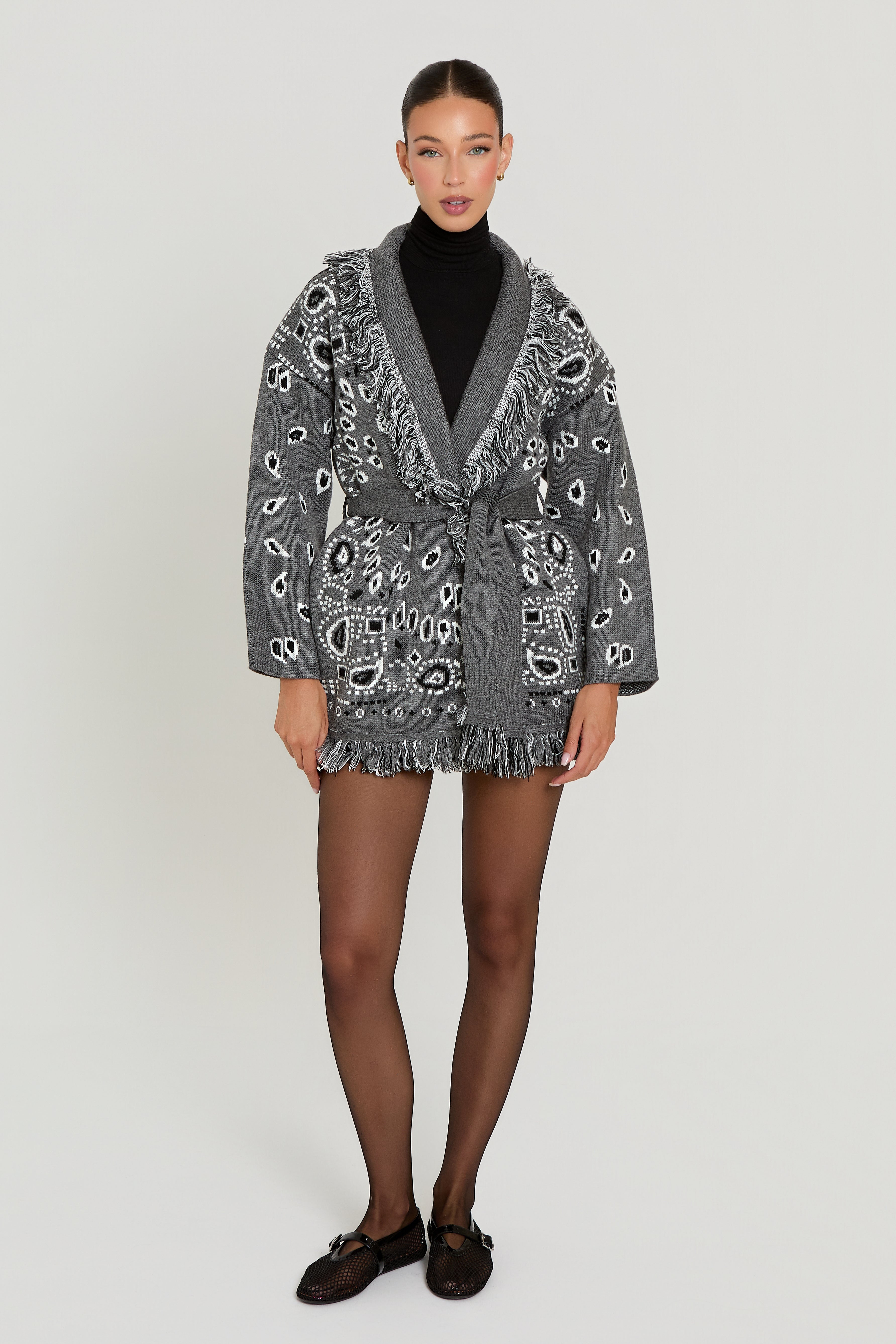 Meliora Cashmere Cardigan | Bandana Knit Met Franjes