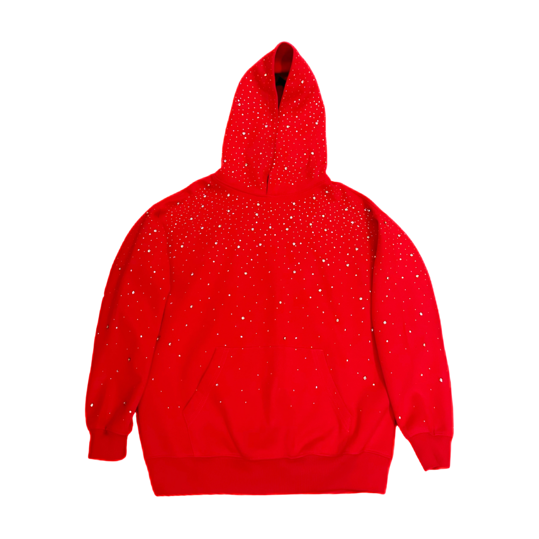 Solayne Sparkle Hoodie in rood met rhinestones productfoto