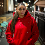 Solayne Sparkle Hoodie rood met rhinestones nachtstreet look