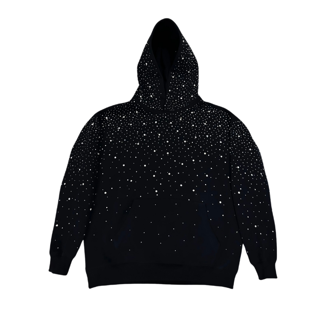 Solayne Sparkle Hoodie zwart met rhinestones flatlay voorkant