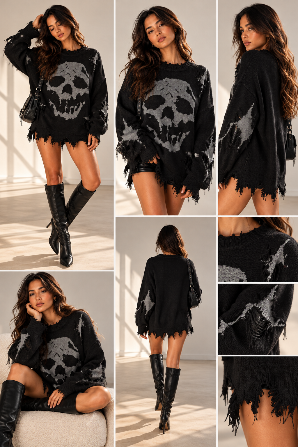Skylah | Sudadera extragrande con calavera y detalles desgastados