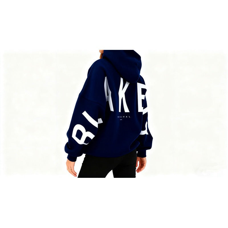 Blayen oversized sweatshirt dames donkerblauw met grote backprint – Salejano