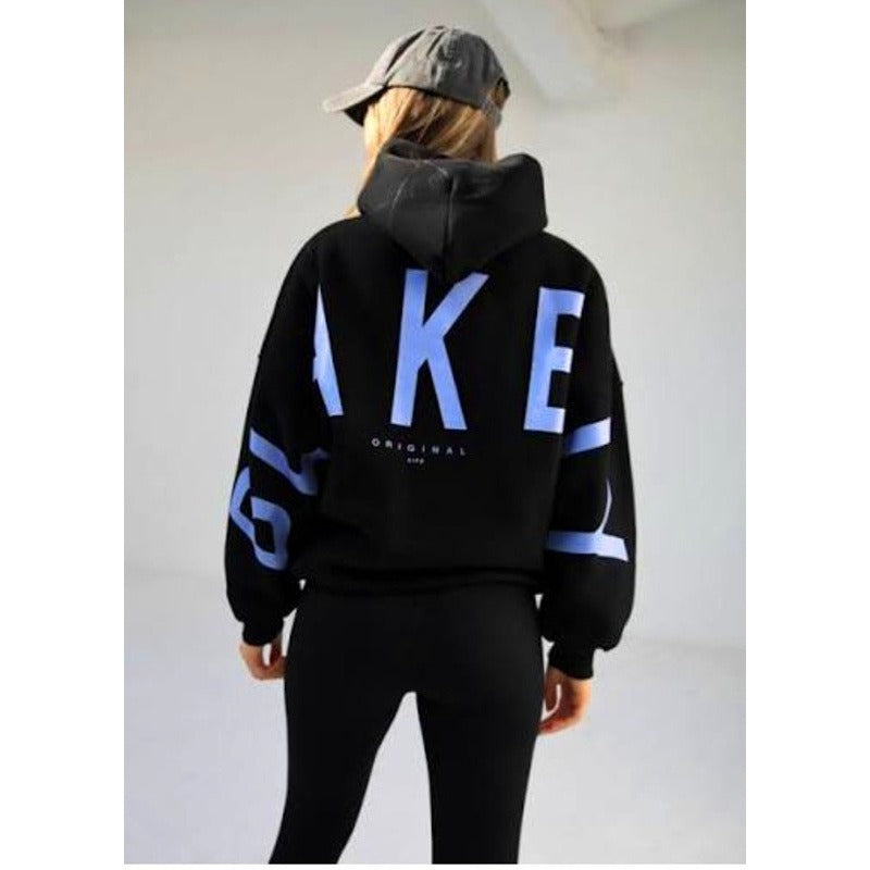 Blayen oversized sweatshirt dames zwart met lichtblauw backprint – Salejano