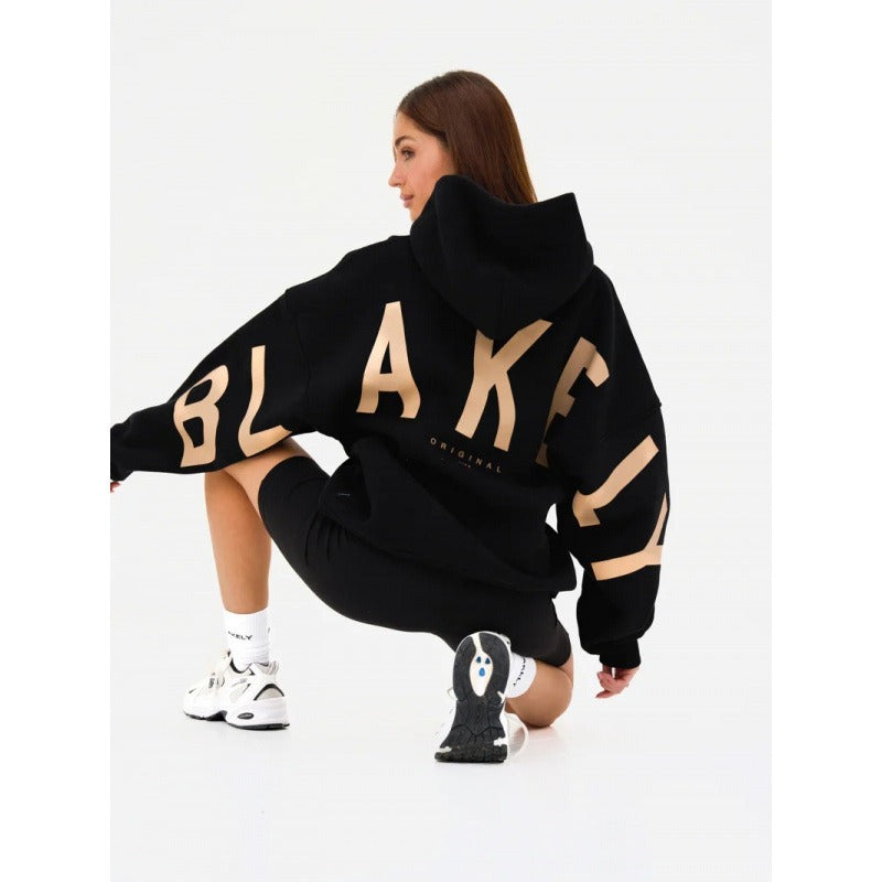 Blayen oversized sweatshirt dames zwart met beige backprint – Salejano