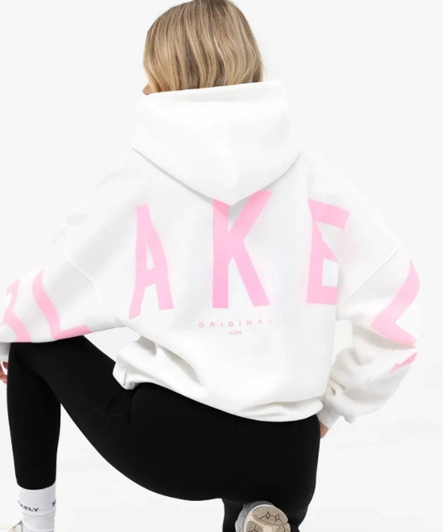 Blayen oversized sweatshirt dames wit met roze backprint – Salejano