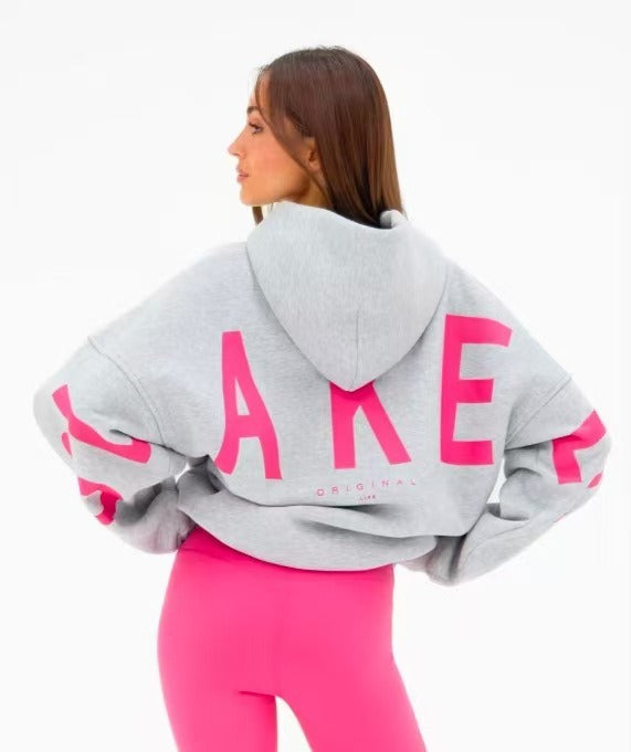 Blayen oversized sweatshirt dames grijs met roze backprint – Salejano