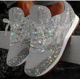 Zilveren glitter sneakers voor dames met fonkelend effect en stevige veters