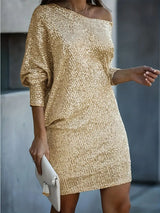 Lioré sequin jurk goud off-shoulder