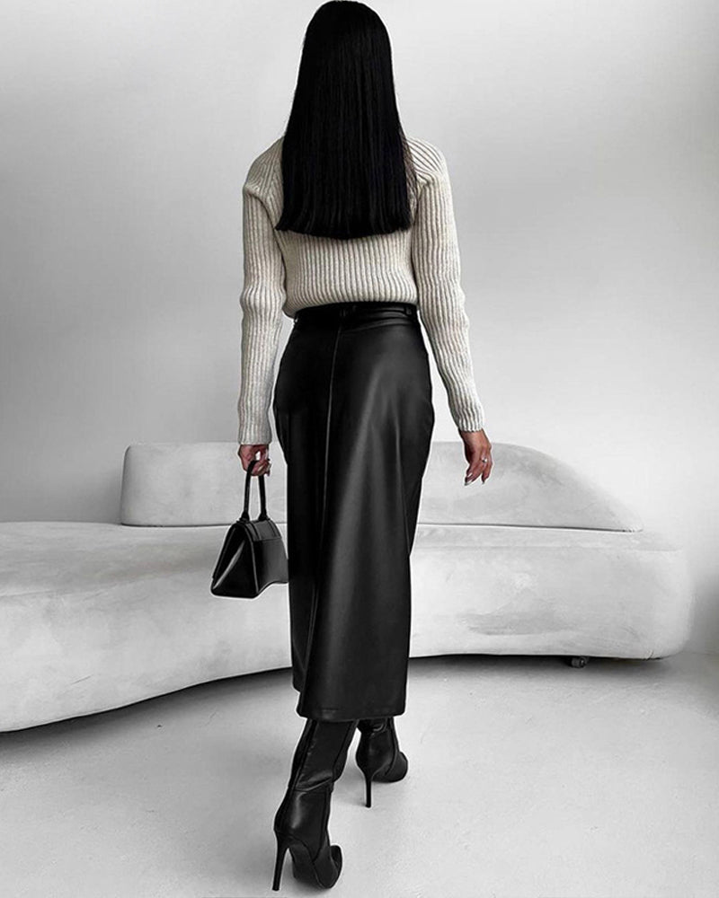 Larvona | Midi-Rock mit Schlitz & hoher Taille