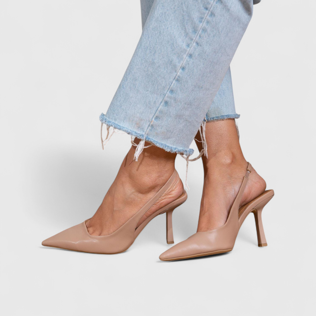 nude slingback hakken met puntneus en open hiel dames