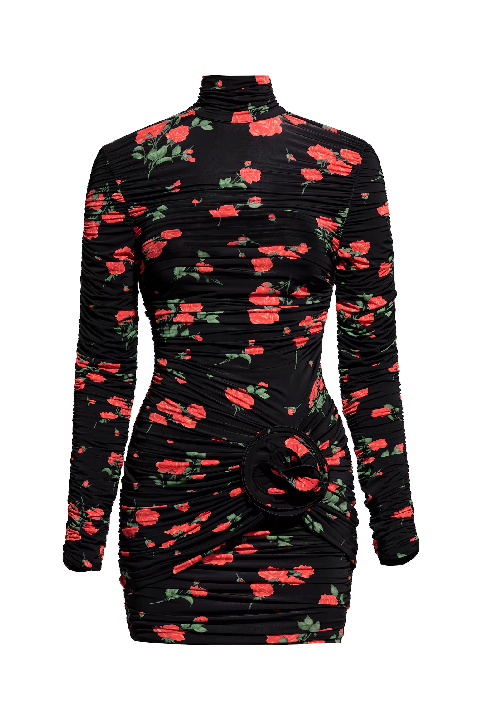 Zwarte mini jurk met rode bloemenprint
