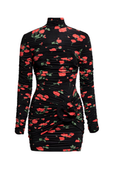 Zwarte mini jurk met rode bloemenprint