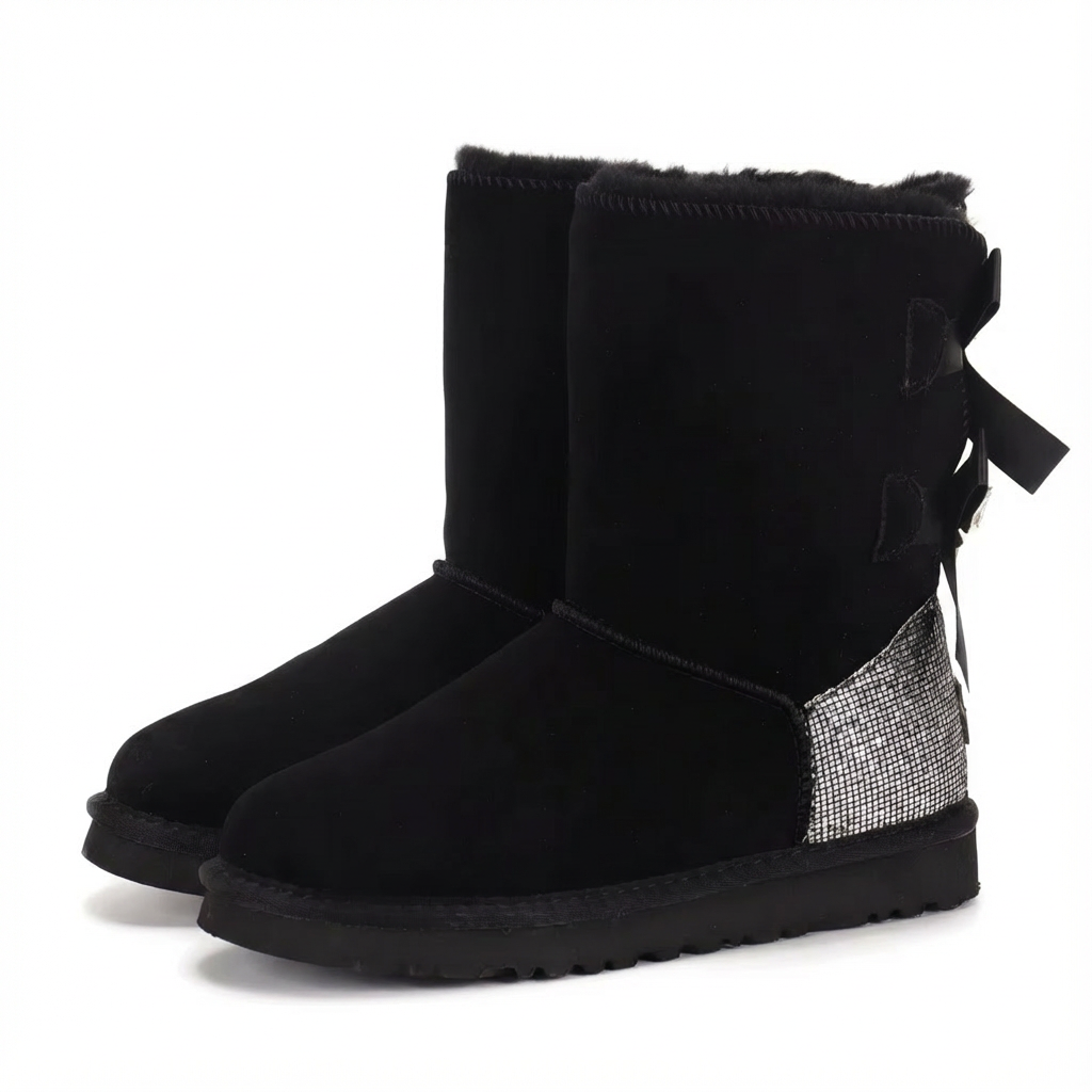 Elodie Sparkle Bow Boots | Suede winterlaarzen met Strikjes, Glitters & Faux Fur