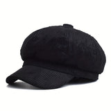 zwarte ribfluwelen baker boy pet voor dames