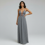 Serelia | Robe maxi rayée avec col halter et décolleté plongeant en V