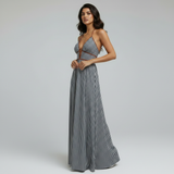 Serelia | Robe maxi rayée avec col halter et décolleté plongeant en V
