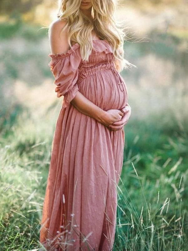 Comfortabele en elegante zwangerschapsjurk off-shoulder
