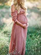 Comfortabele en elegante zwangerschapsjurk off-shoulder