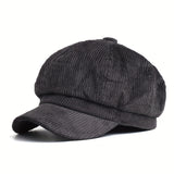 grijze corduroy newsboy cap met klep