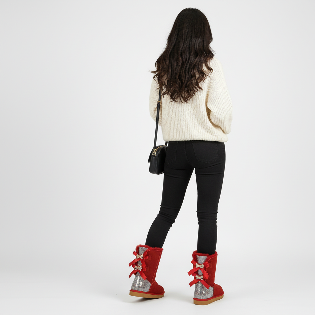 Elodie Sparkle Bow Boots | Suede winterlaarzen met Strikjes, Glitters & Faux Fur