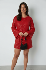 Livia | Glanzende Mini Jurk met Pailletten en Satijnen Strik