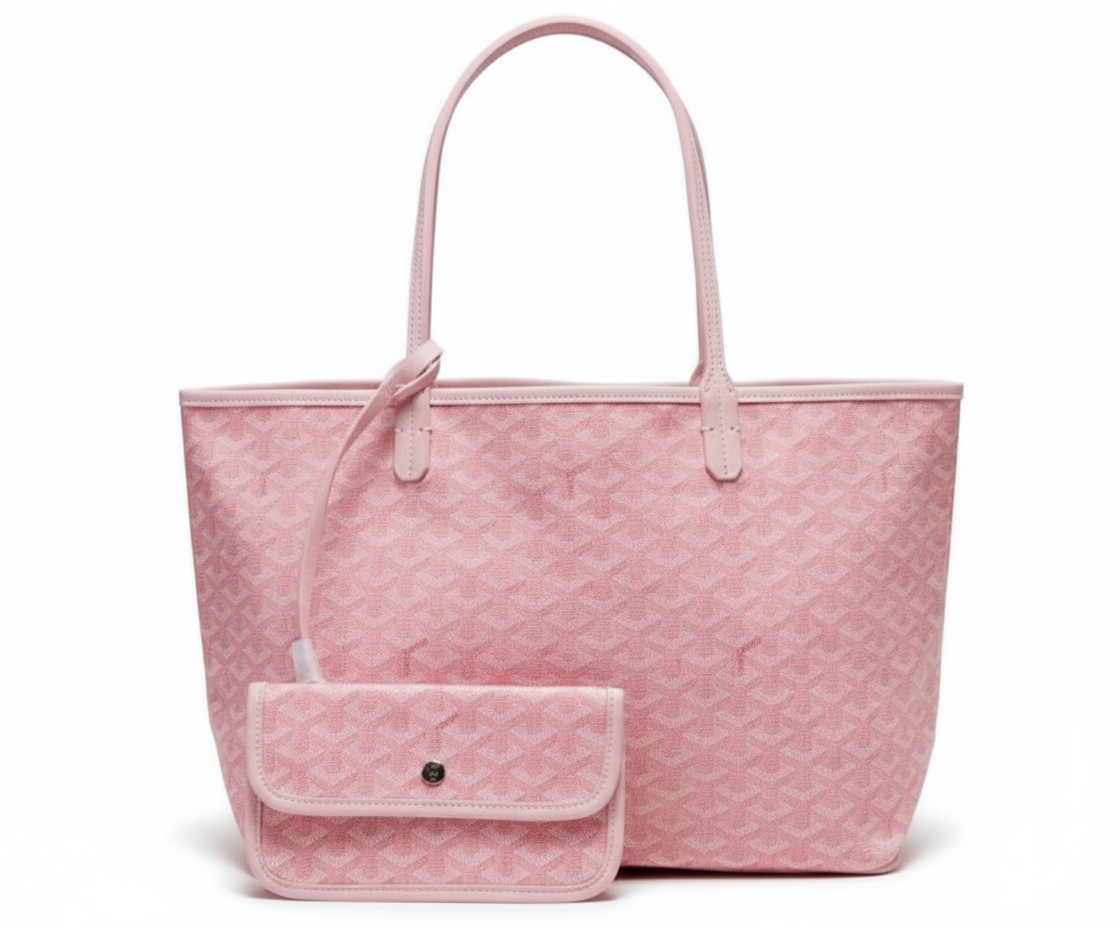 roze tote bag met patroon en mini tasje