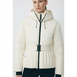 crème auraya ski jas met open kraag en doorgestikte taille