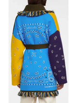 meliora cardigan blauw geel oversized kleurblok