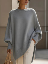 Grijze oversized trui met ronde ribhals en brede ribafwerking aan de zoom