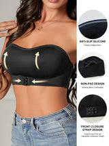 zwarte strapless bandeau BH zonder bandjes onder denim jeans