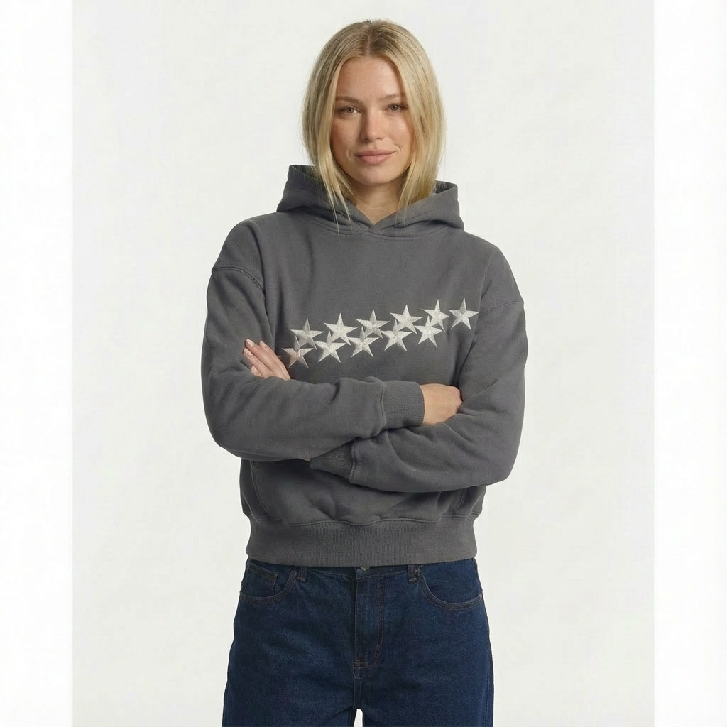 grijze oversized hoodie met sterrenprint dames