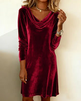 Dames velvet jurk bordeaux met drapering bij hals