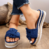 Blauwe espadrille sandalen met strik – comfortabele slippers met plateauzool