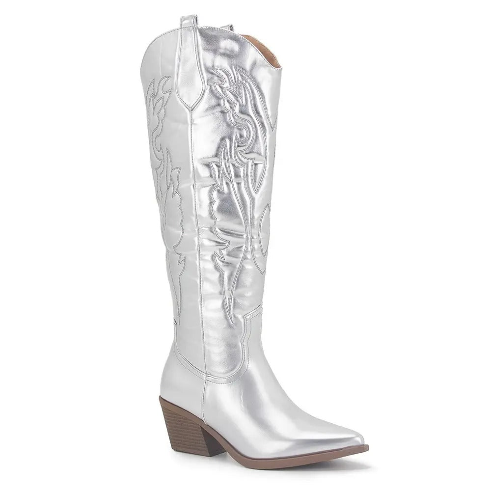  Zilveren metallic laars in westernstijl
