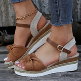 Solena | Sleehak Sandalen met Strikdetail & Comfortzool